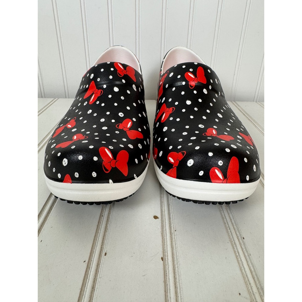 Crocs Neria Pro II Minnie Mouse Clogs Women Size 8 Blk. Red Polka Dot Work Shoes - Picture 3 of 11